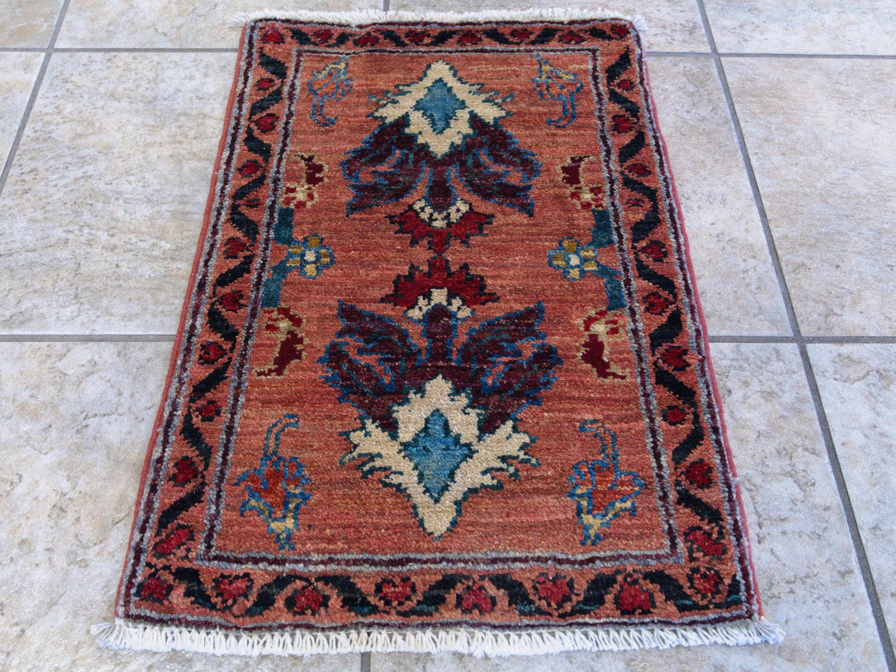 1x2 Ft Orange Serapi Rug - Floral Accent Rug
