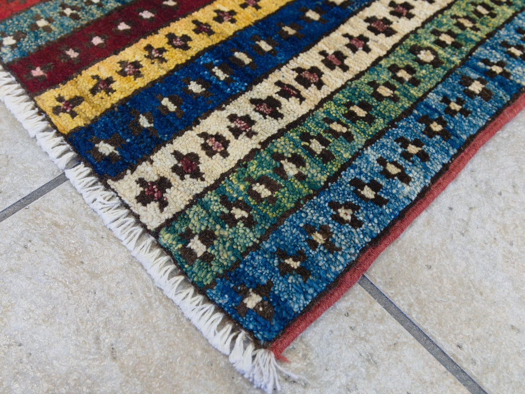 1x2 Ft Colorful Heriz Rug - Wool Accent Rug