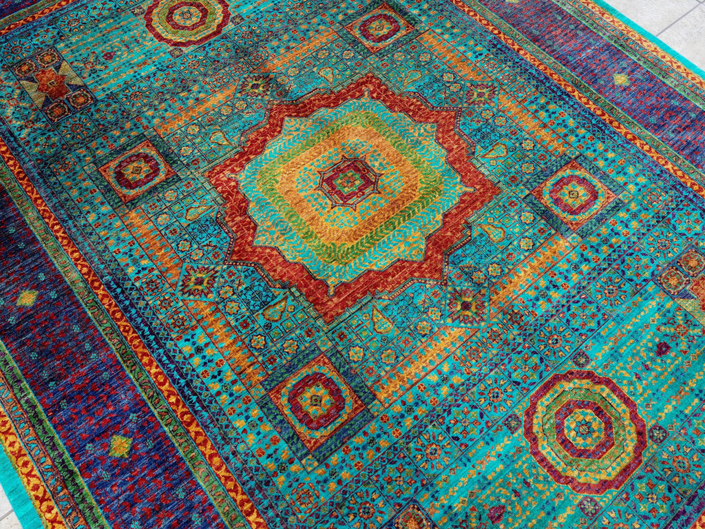 7x10 Ft Turquoise Mamluk Rug - Afghan Oriental Wool Rug