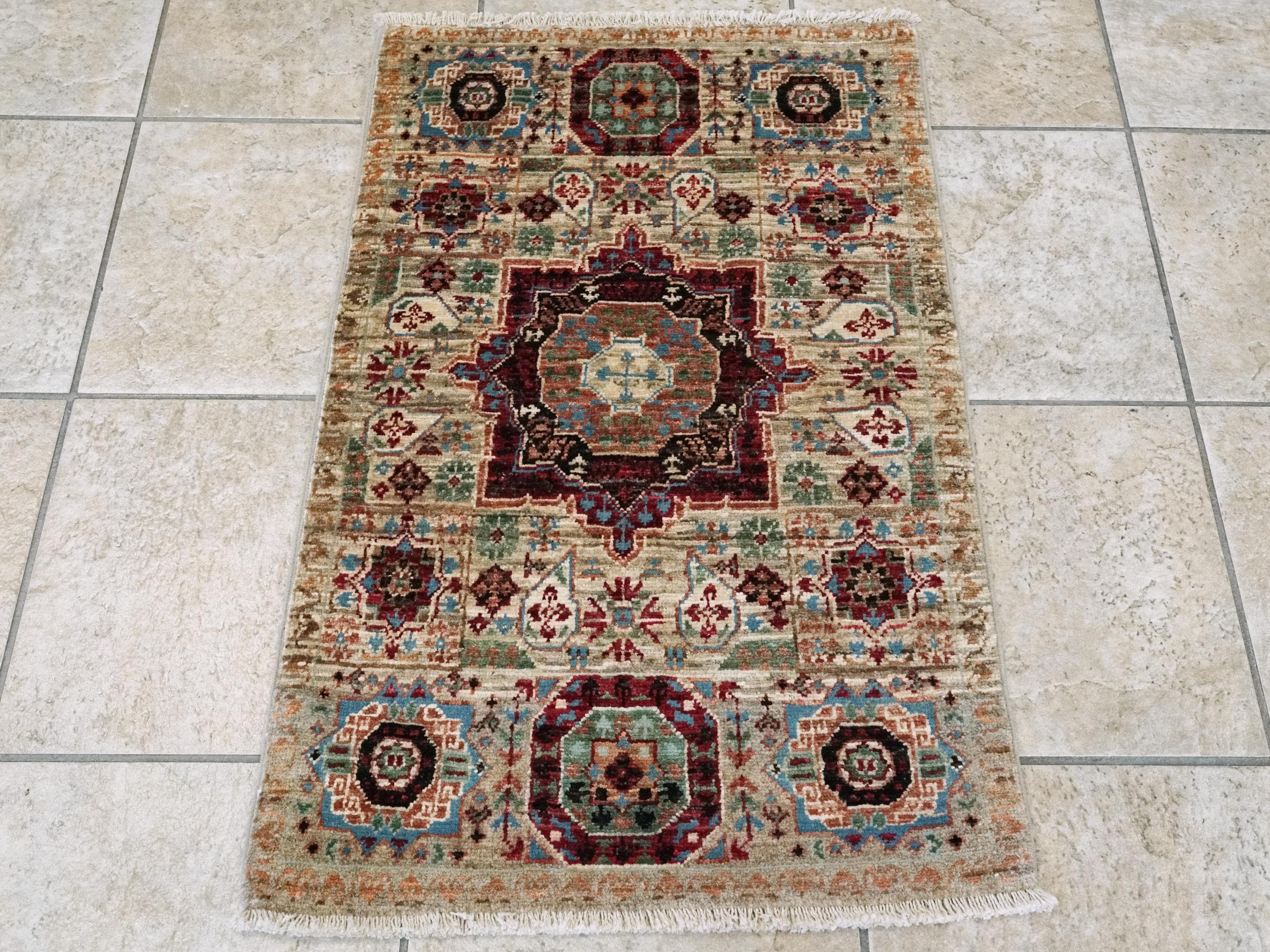 2x3 Ft Beige Mamluk Rug - Oriental Accent Rug