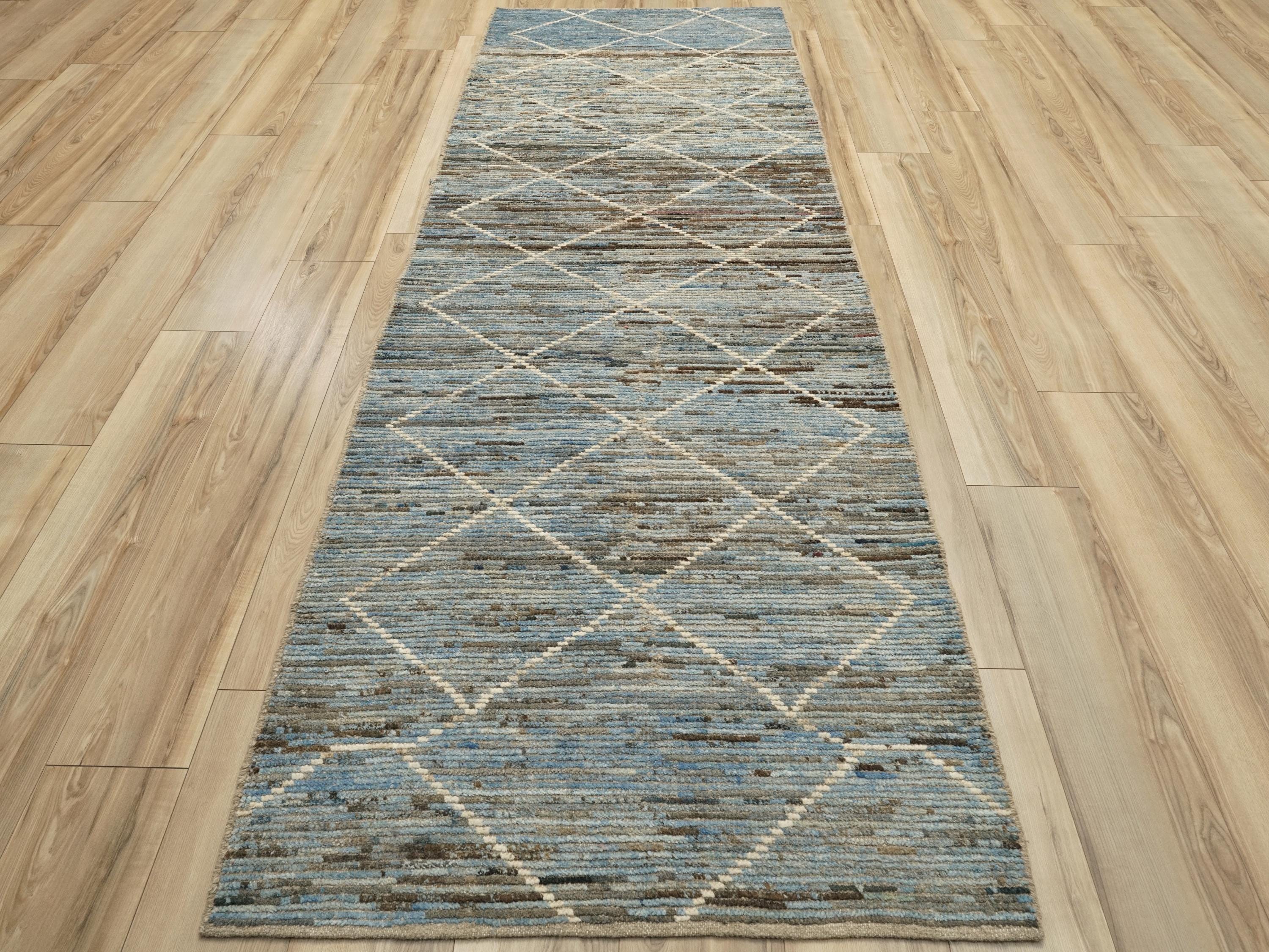 10 Ft Light Blue Moroccan Runner Rug - Afghan Handmade Rug