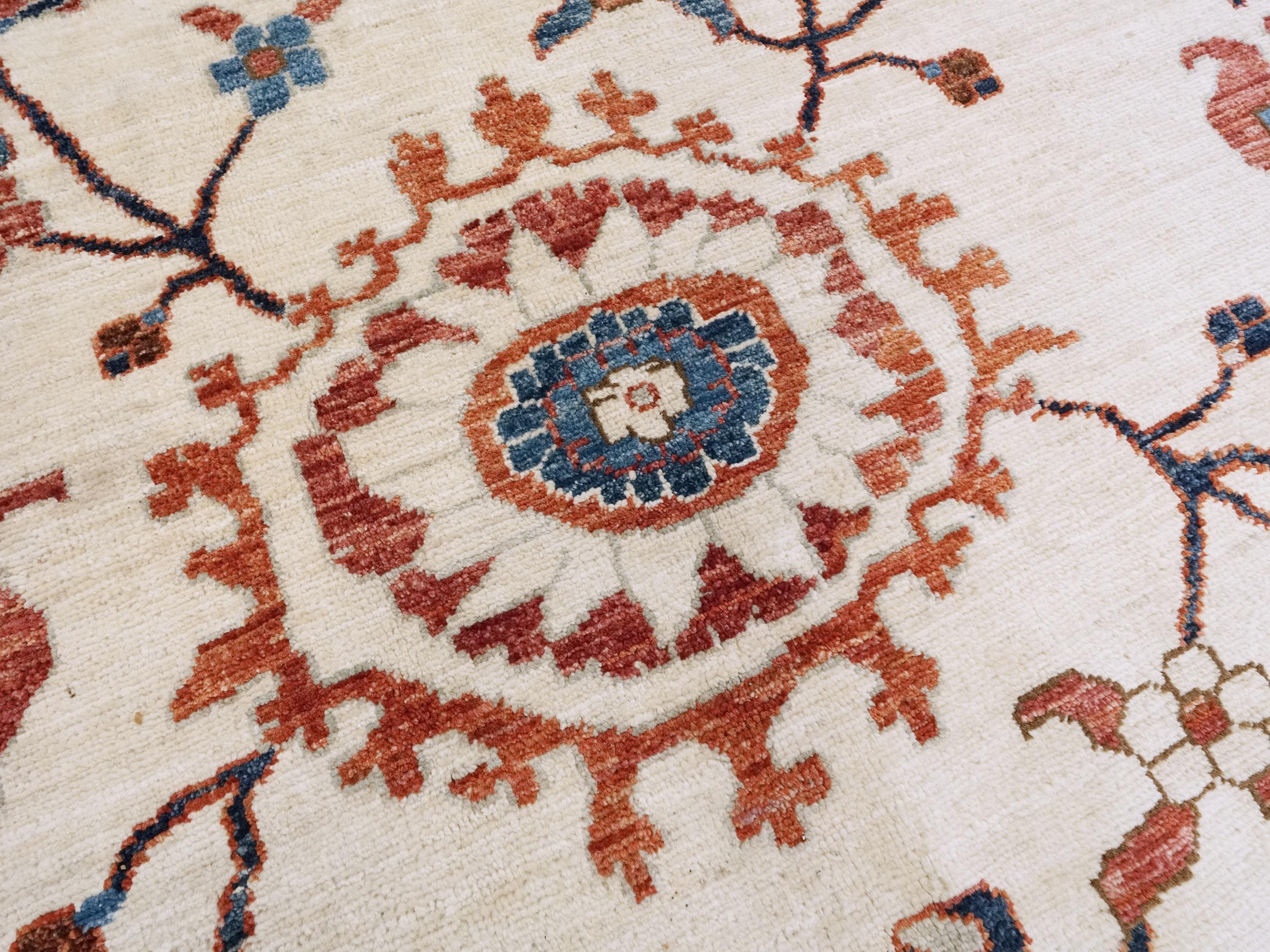 9x12 Ft Beige Wool Suzani Rug - Afghan Handmade Oriental Design