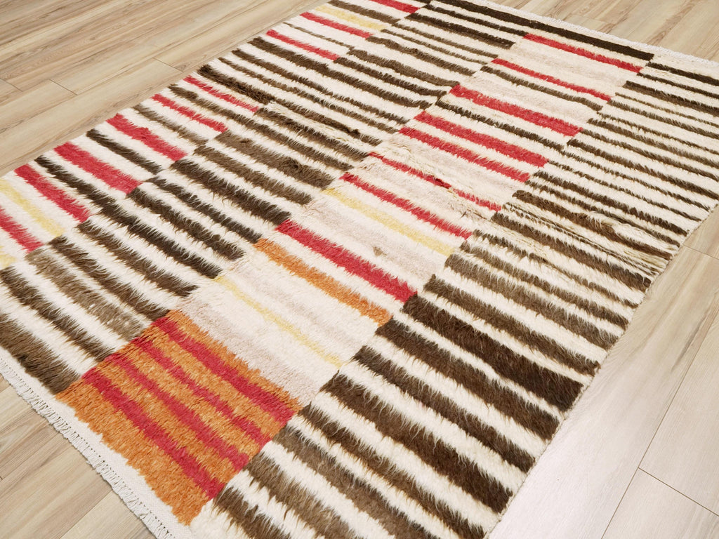 6x8 Ft Black & Red Moroccan Rug - Hand Knotted Shaggy Wool Rug