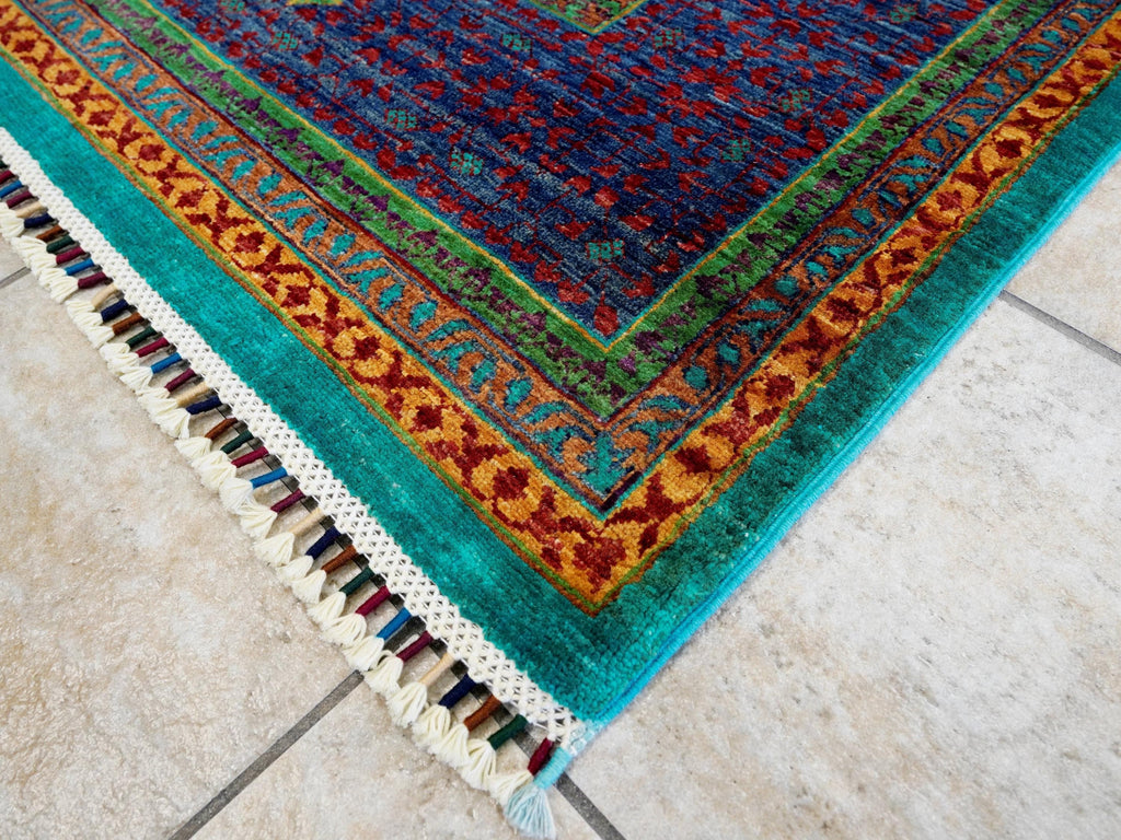 7x10 Ft Turquoise Mamluk Rug - Afghan Oriental Wool Rug