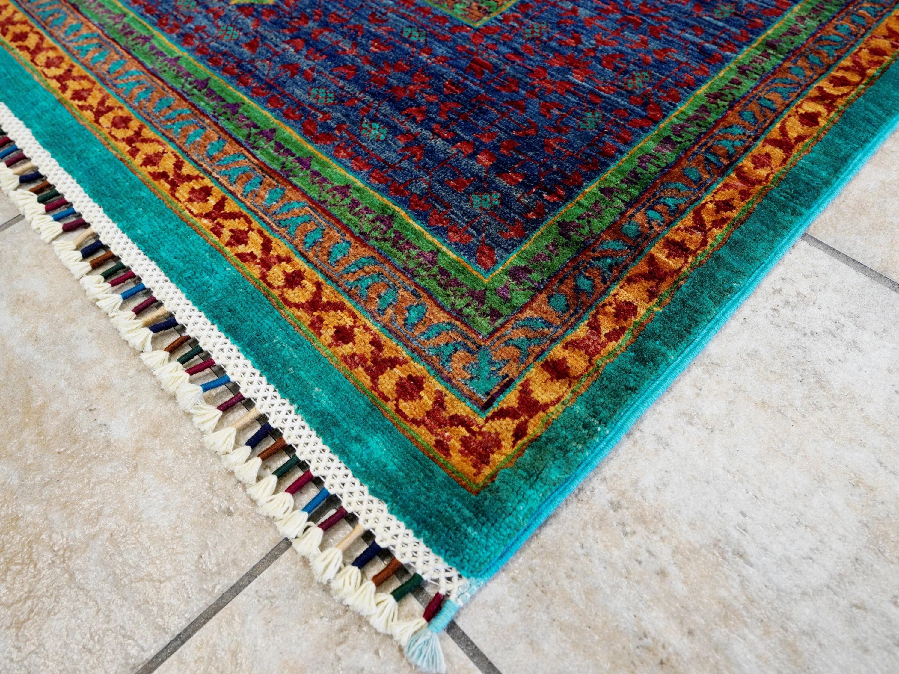 7x10 Ft Turquoise Mamluk Rug - Afghan Oriental Wool Rug