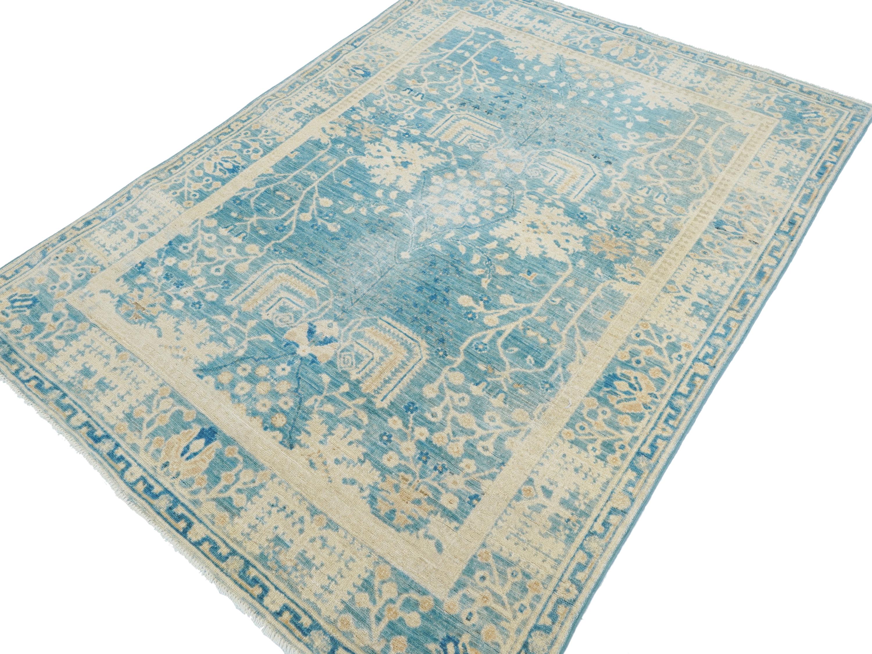 5x6 Ft Blue Serapi Rug - Hand Knotted Oriental Antique Rug - Persian Style