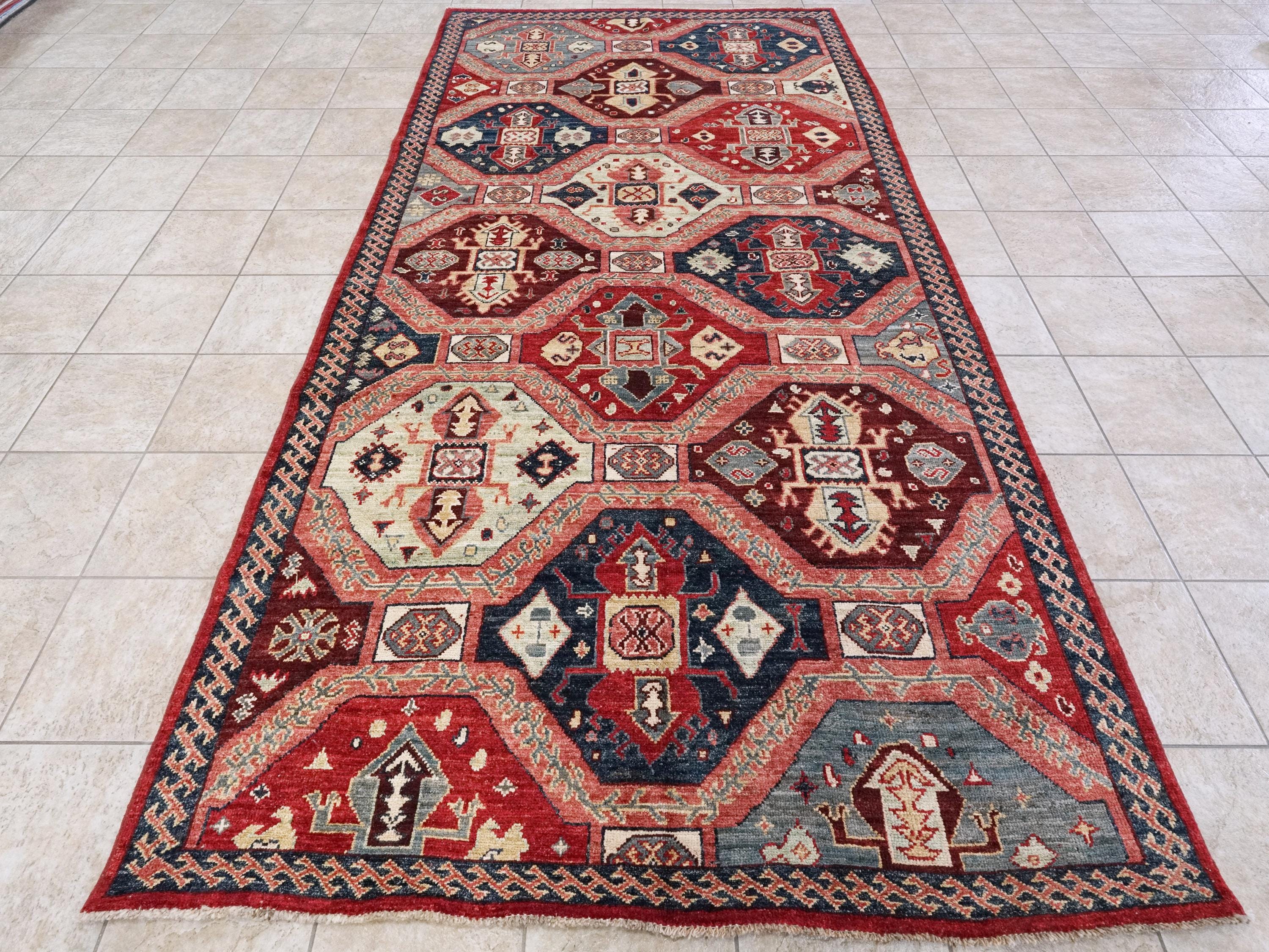 6x12 Ft Blue & Red Sarkisla Rug - Afghan Wool Area Rug - Geometric Design