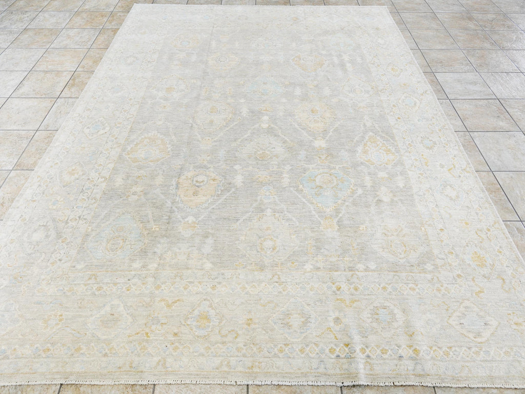 8x10 Ft Light Brown Ushak Rug - Hand Knotted Oriental Rug - Ottoman Design