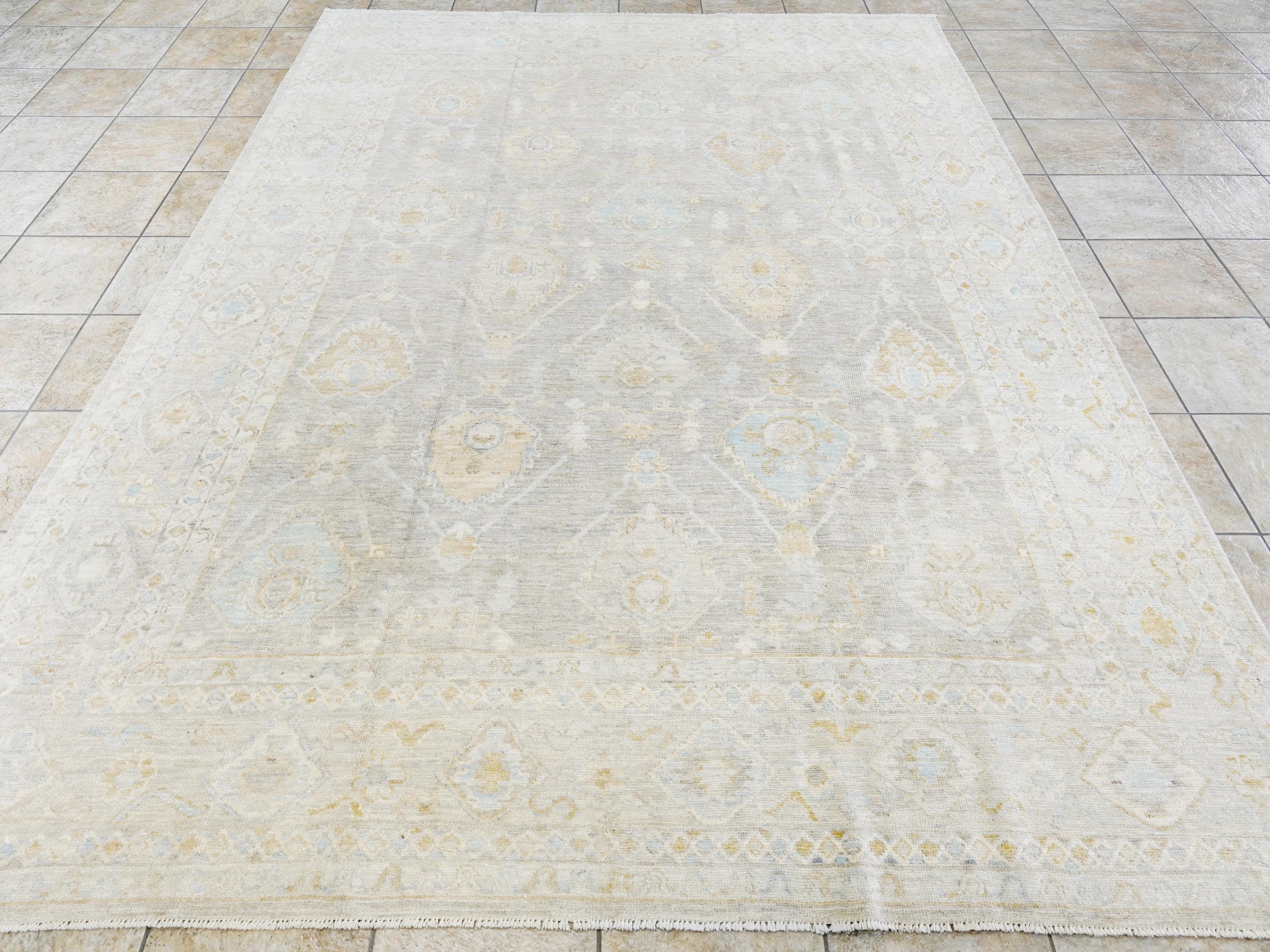 8x10 Ft Light Brown Ushak Rug - Hand Knotted Oriental Rug - Ottoman Design