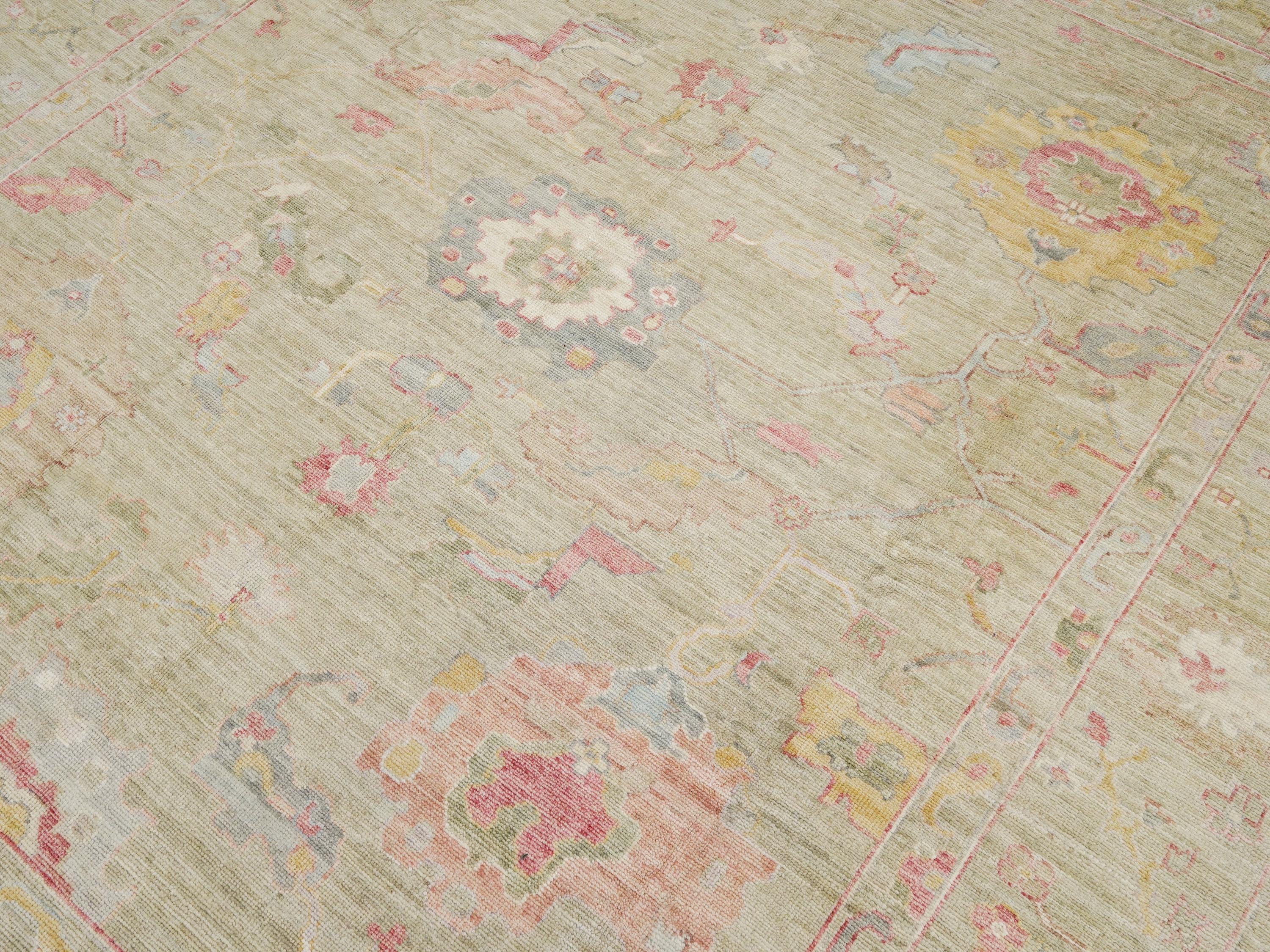 8x10 Ft Light Brown Oushak Rug - Hand Knotted Oriental Rug - Floral Design