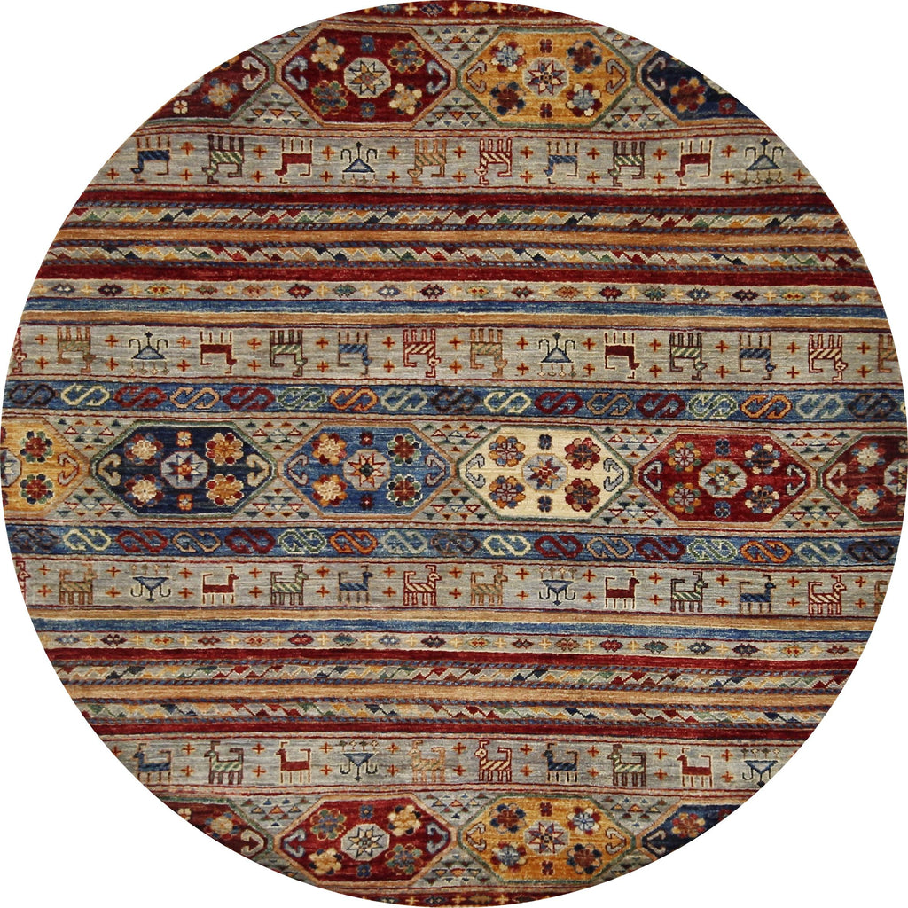 5x5 Ft Gray Khorjin Rug - Round Oriental Wool Rug