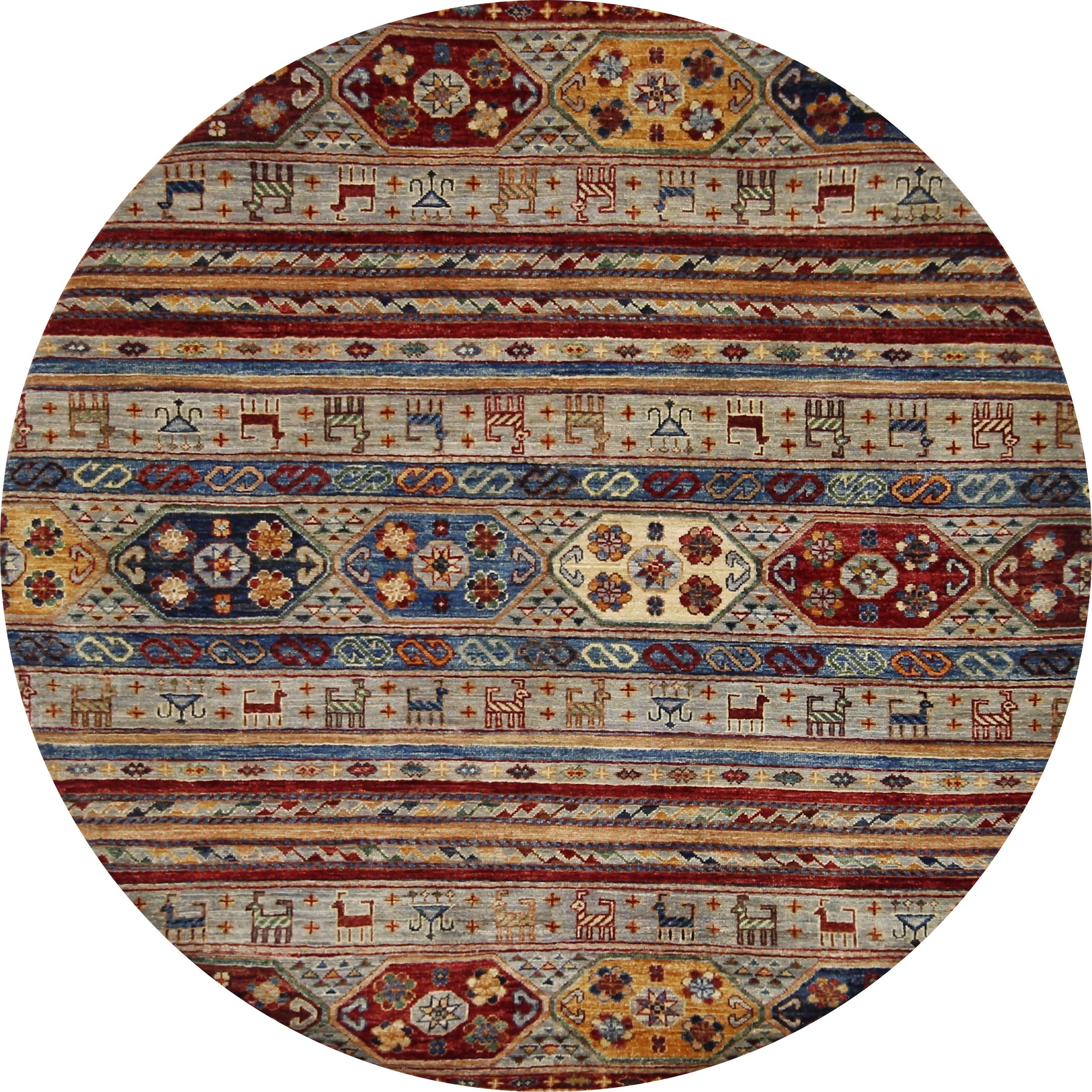 5x5 Ft Gray Khorjin Rug - Round Oriental Wool Rug