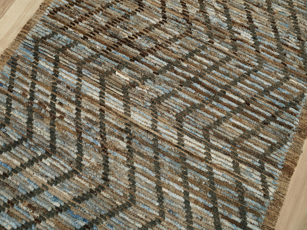 10 Ft Handmade Moroccan Runner Rug - Blue & Brown Afghan Rug