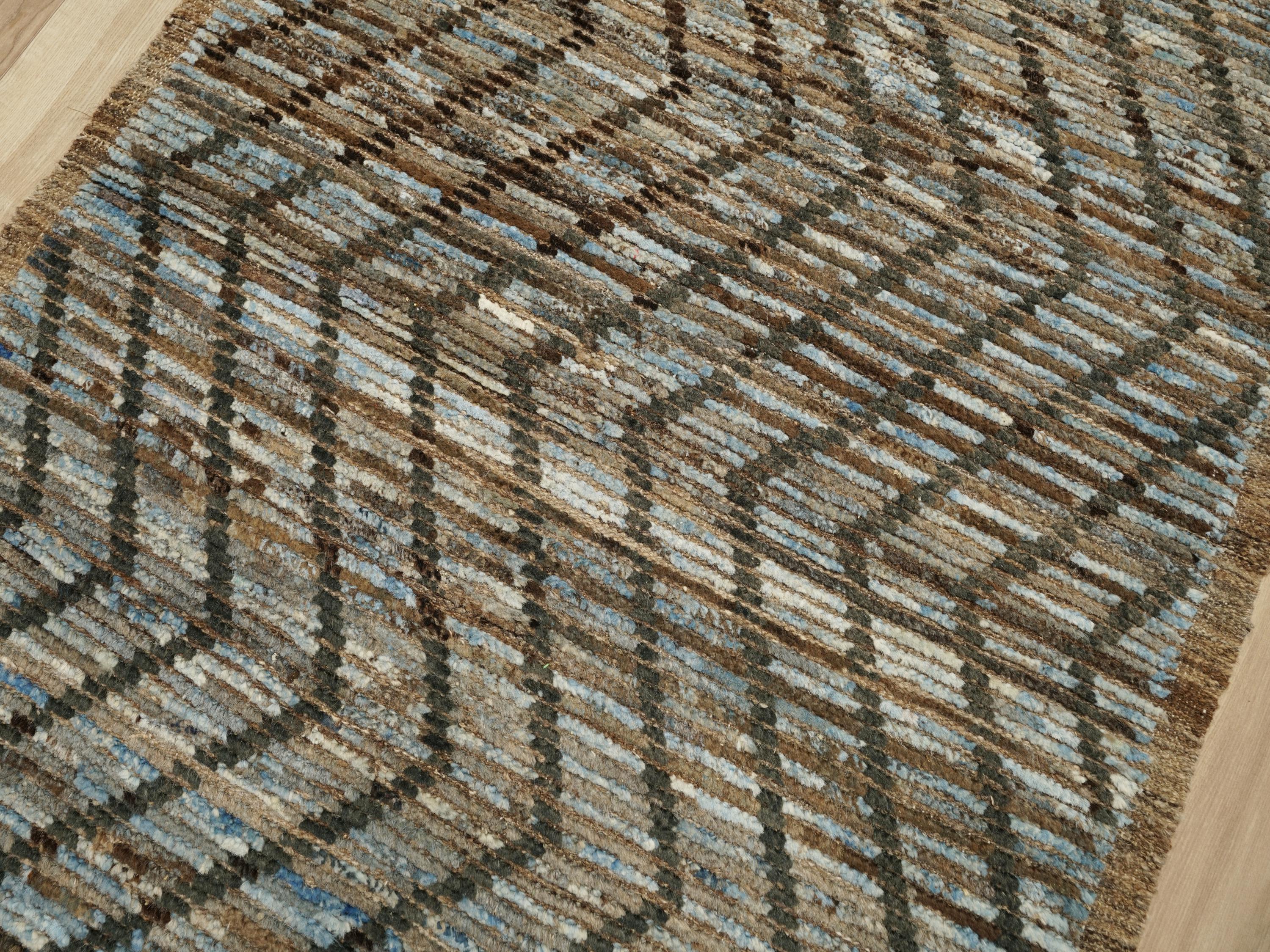 10 Ft Handmade Moroccan Runner Rug - Blue & Brown Afghan Rug