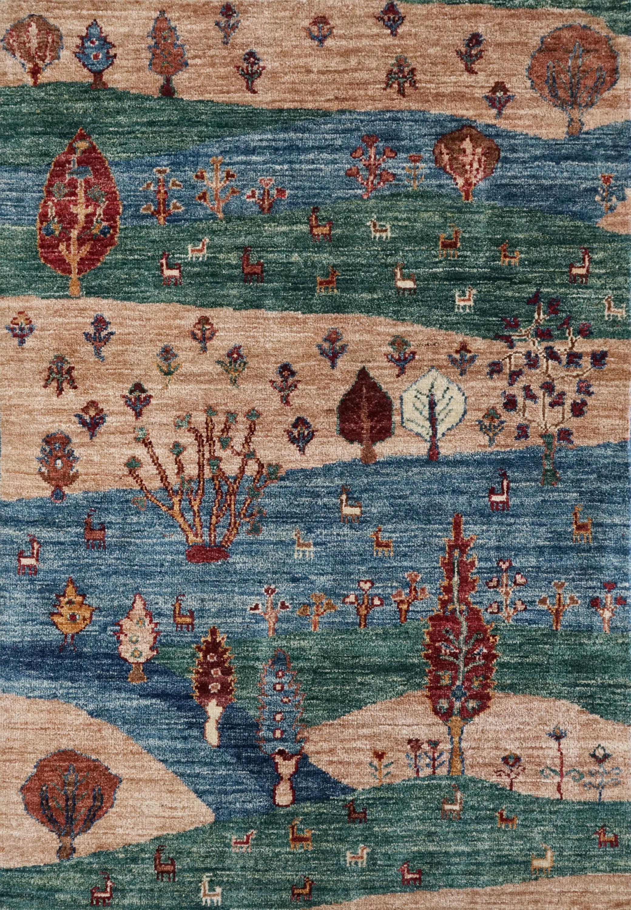 3x4 Ft Hand Knotted Wool Gabbeh Rug - Traditional Oriental Landscape