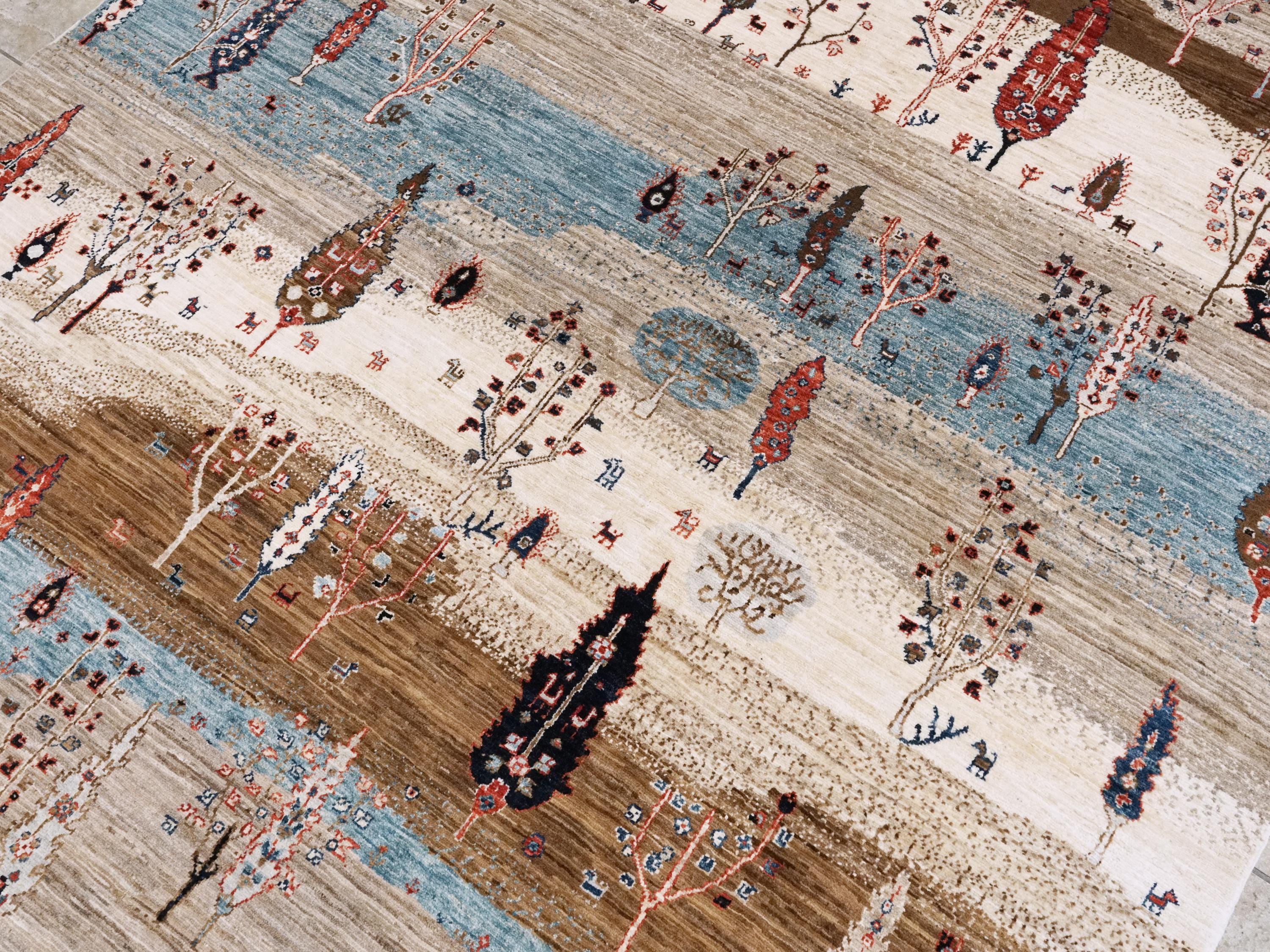 6x9 Ft Beige Landscape Rug - Hand Knotted Oriental Rug