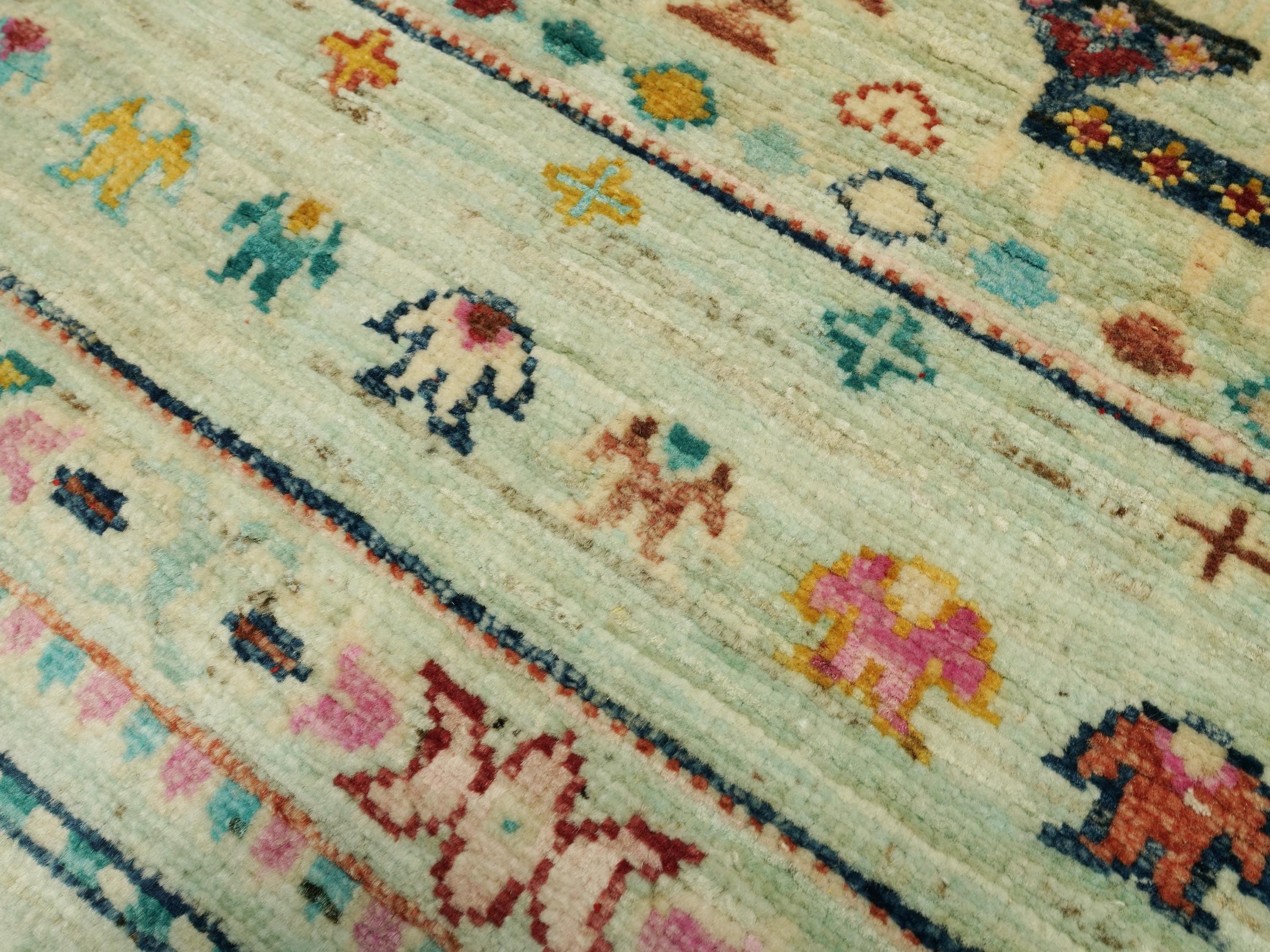 3x4 Ft Cyan Khorjin Rug - Afghan Handmade Wool Rug