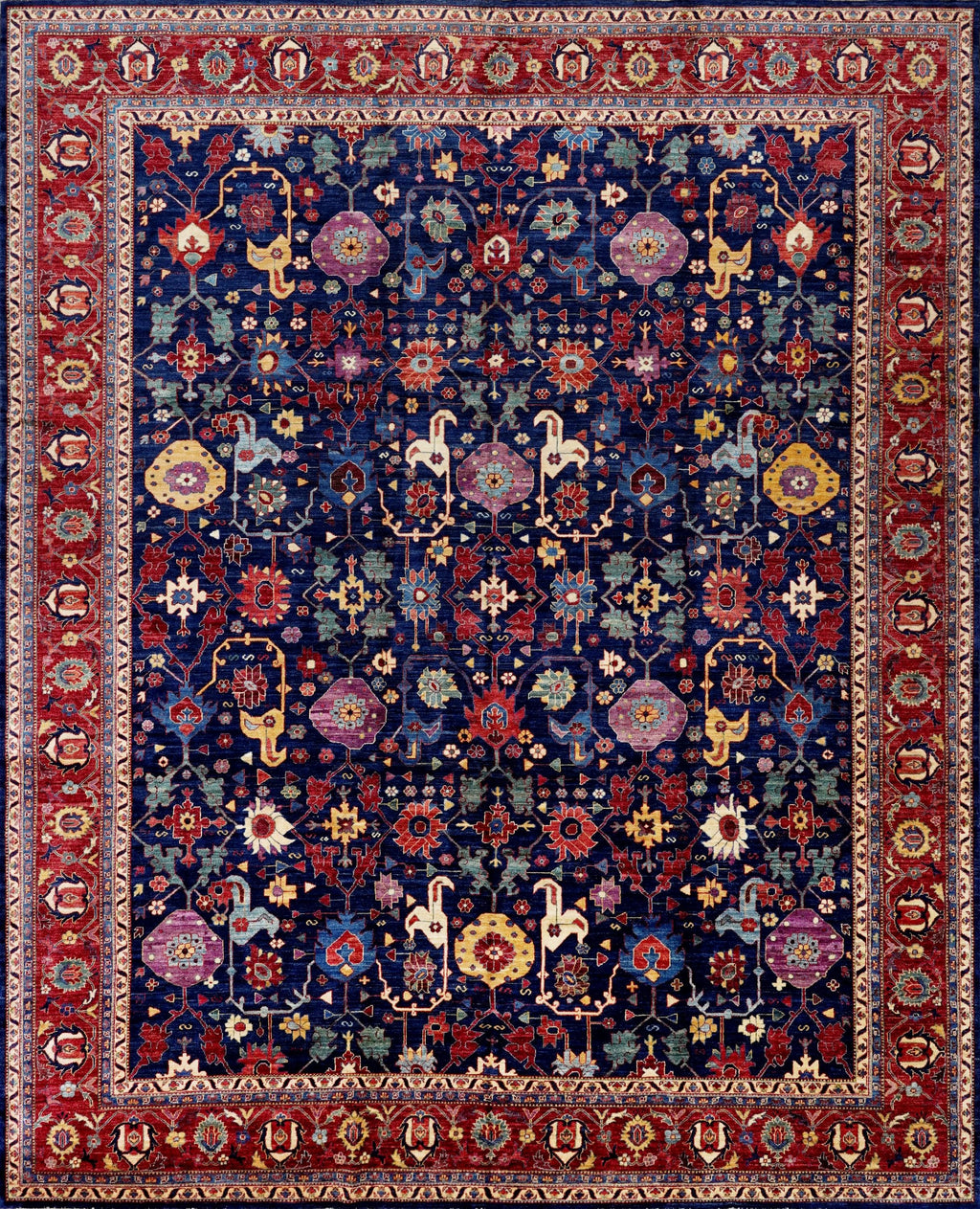 12x15 Ft Navy Blue Serapi Rug - Handmade Afghan Area Rug - Oversize