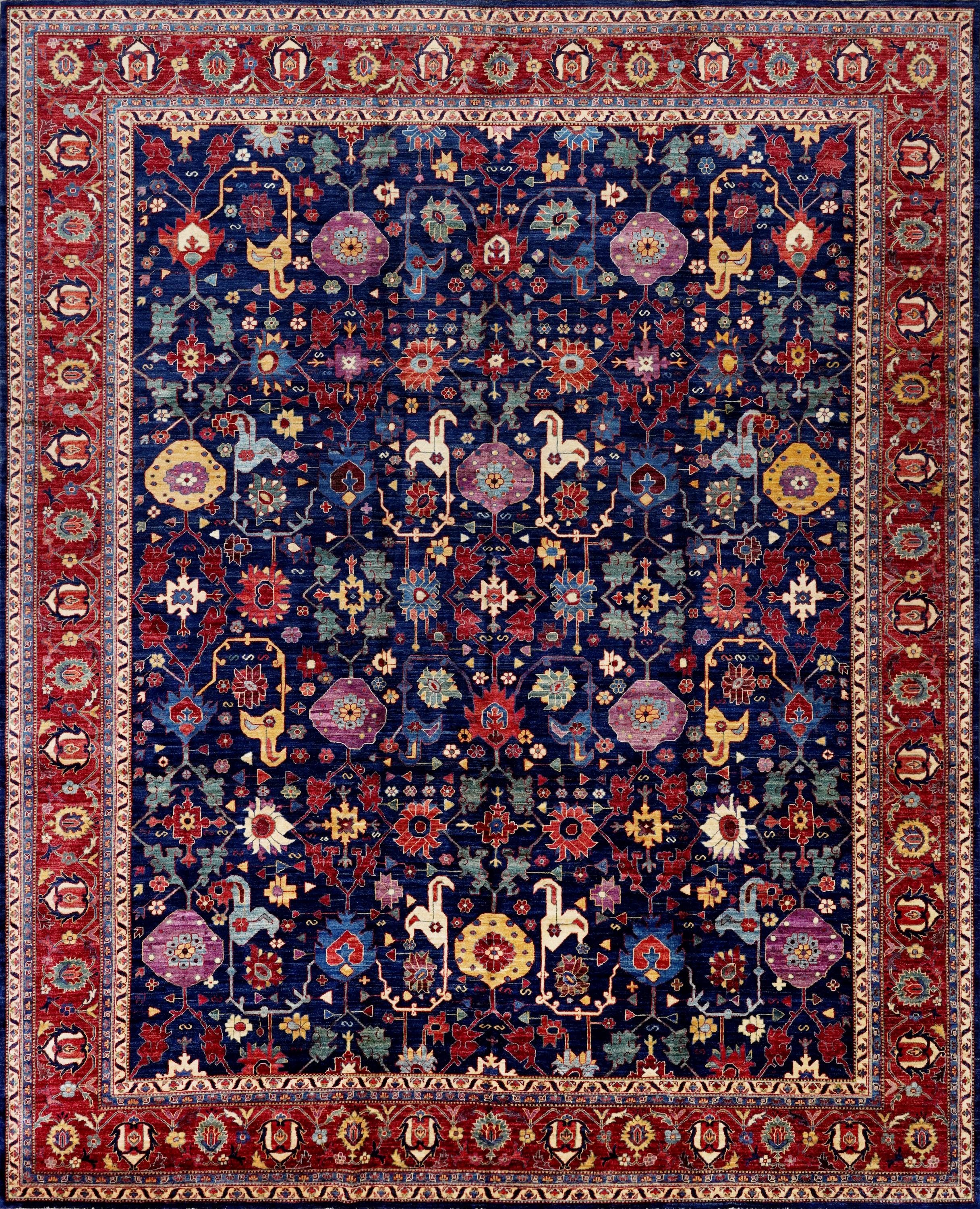 12x15 Ft Navy Blue Serapi Rug - Handmade Afghan Area Rug - Oversize