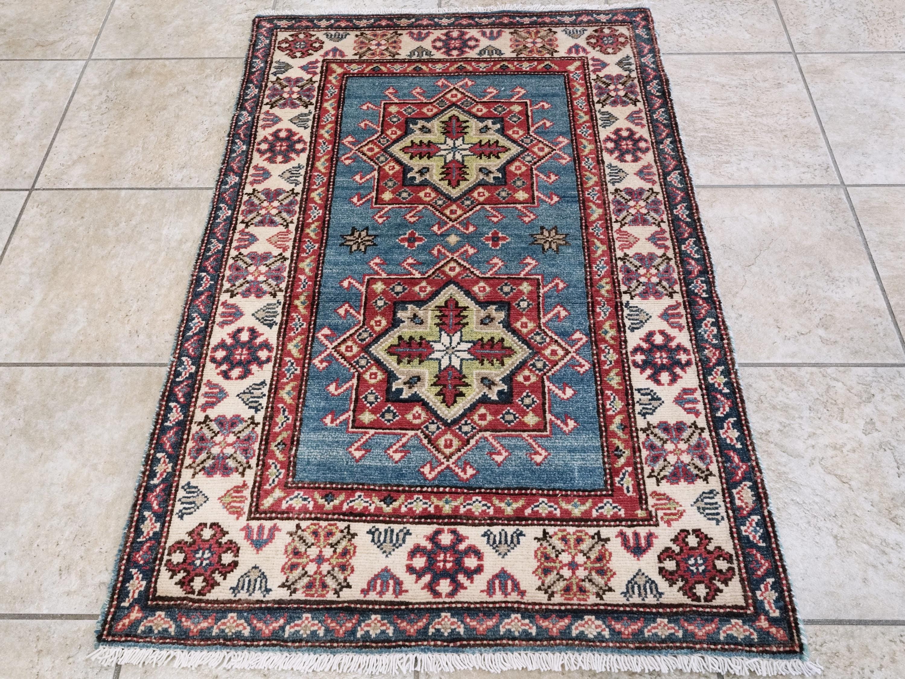 3x4 Ft Blue Heriz Rug - Afghan Oriental Area Rug - Traditional Persian Design