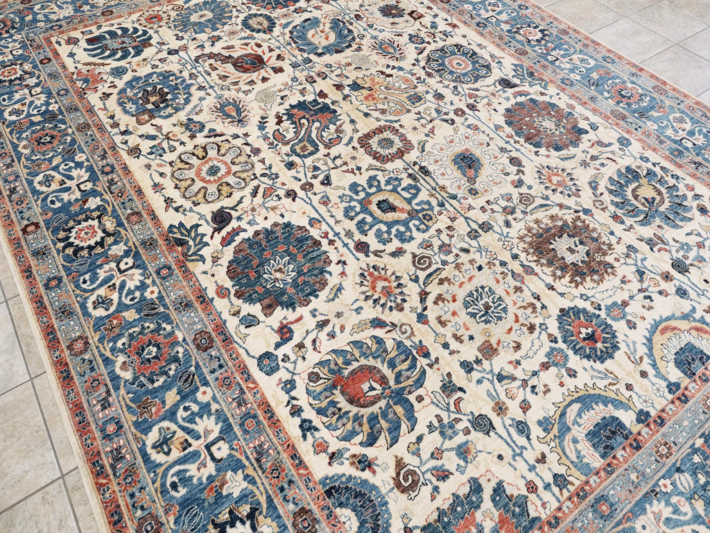 10x14 Ft White & Blue Bidjar Rug - Hand Knotted Oriental Area Rug