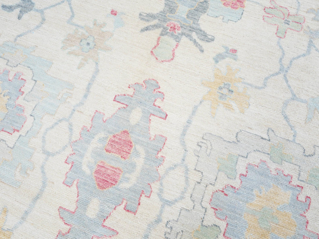 9x12 Ft White Pastel Oushak Rug - Handmade Area Rug - Floral Design