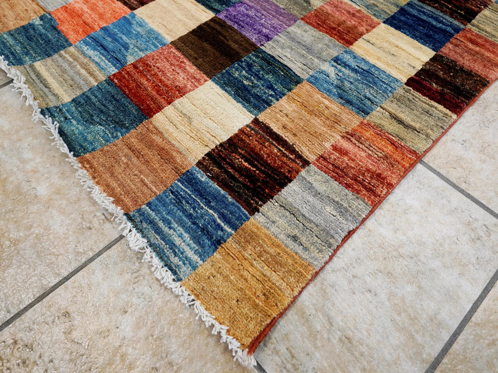 7x10 Multicolor Gabbeh Rug - Afghan Wool Area Rug - Geometric Design