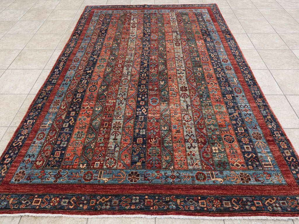 6x9 Ft Red & Blue Heriz Rug - Afghan Oriental Area Rug
