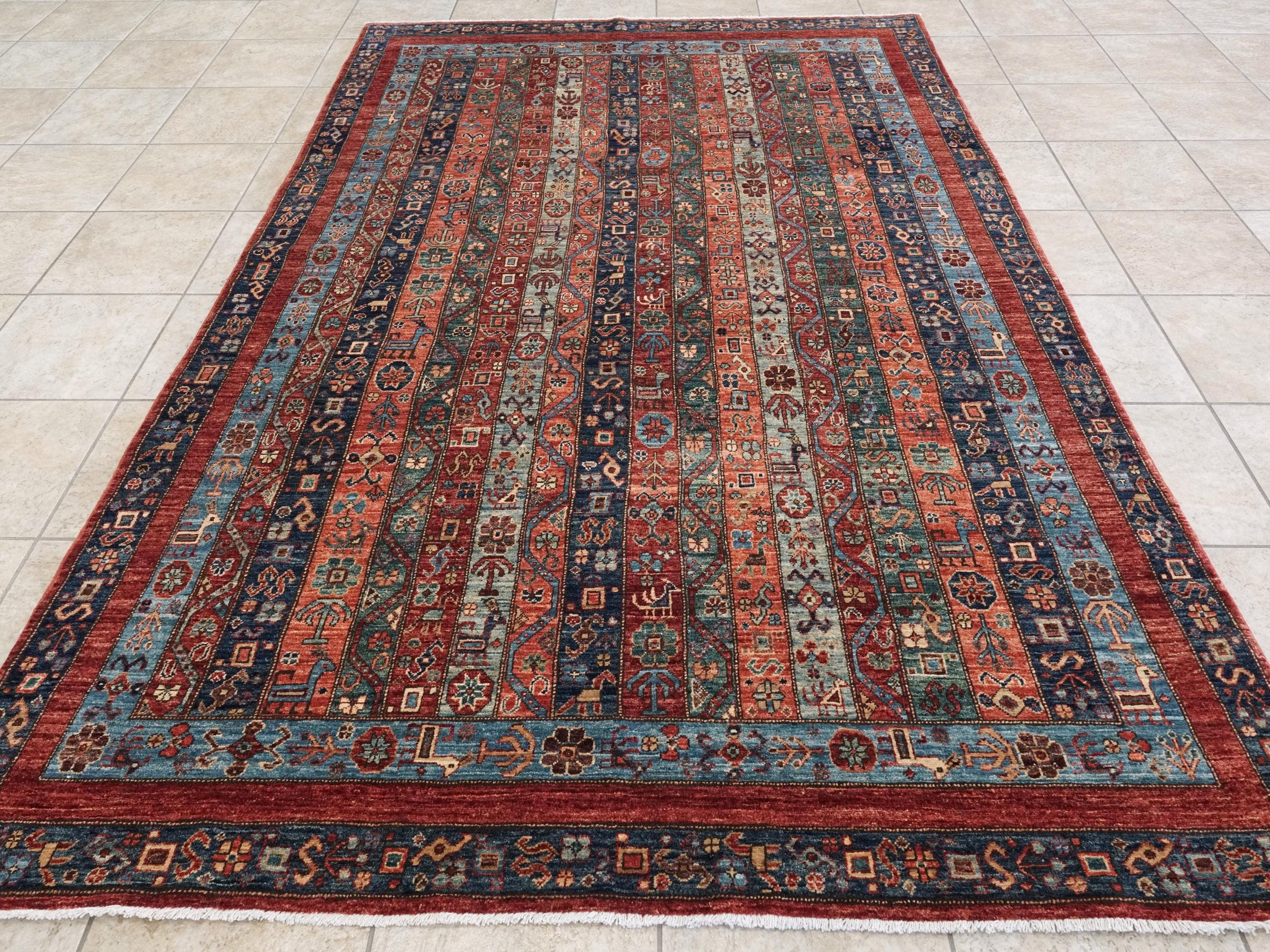 6x9 Ft Red & Blue Heriz Rug - Afghan Oriental Area Rug