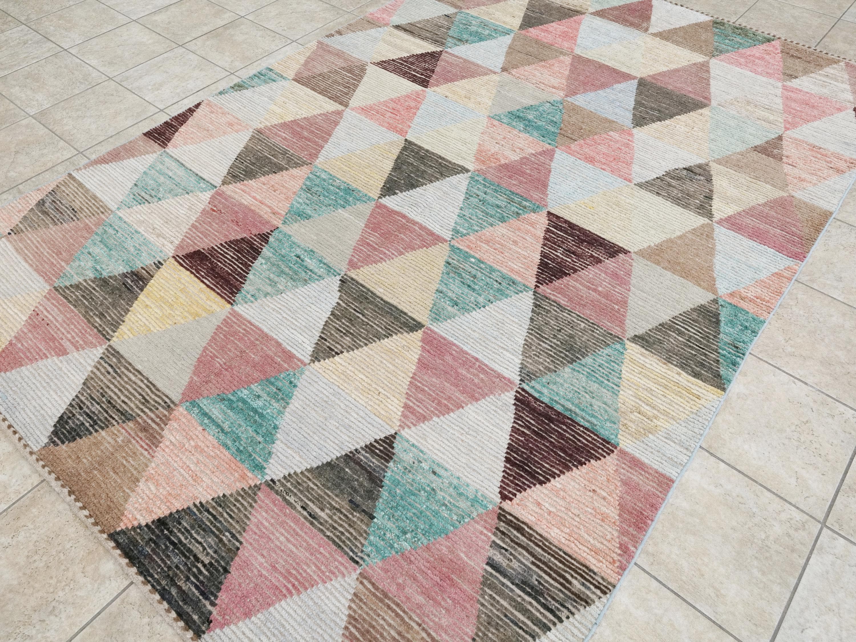 7x10 Ft Colorful Moroccan Wool Rug - Hand Knotted Afghan Rug