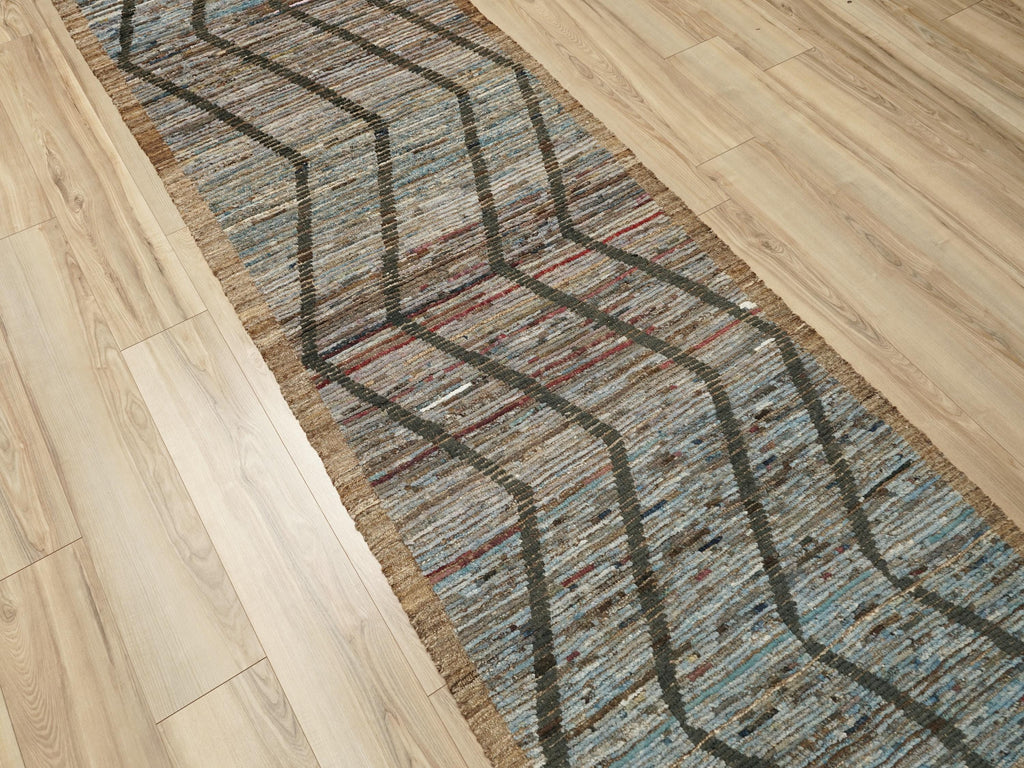 10 Ft Blue Moroccan Runner Rug - Afghan Wool Rug