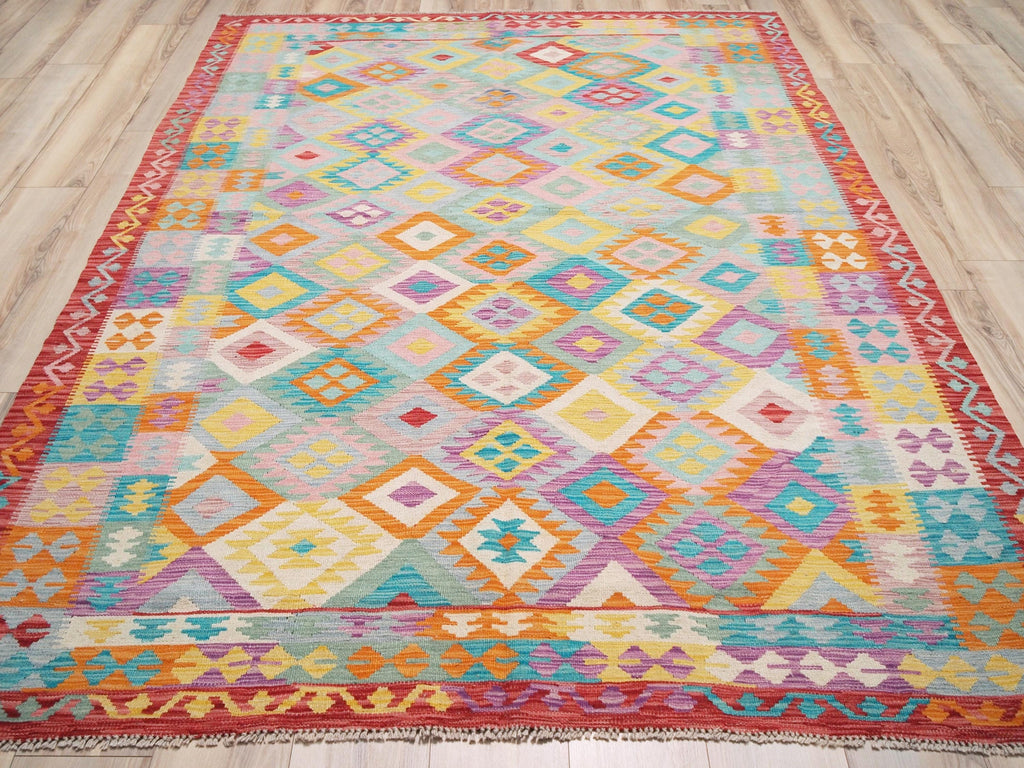 7x10 Ft Maimana Kilim Rug - Afghan Tribal Flat Weave