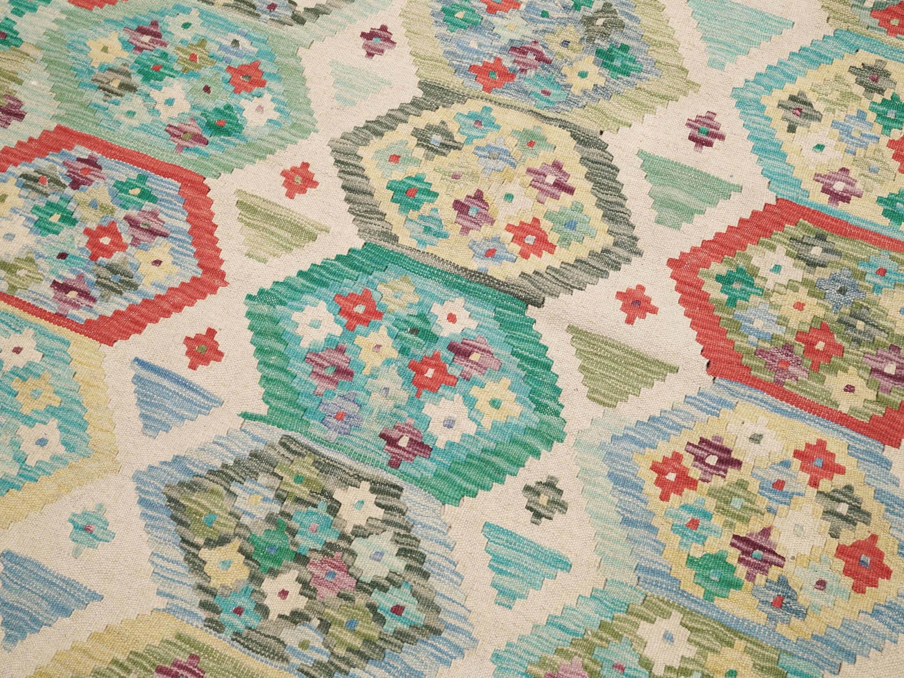 6x10 Ft Green Kilim Rug - Flat Weave Tribal Rug