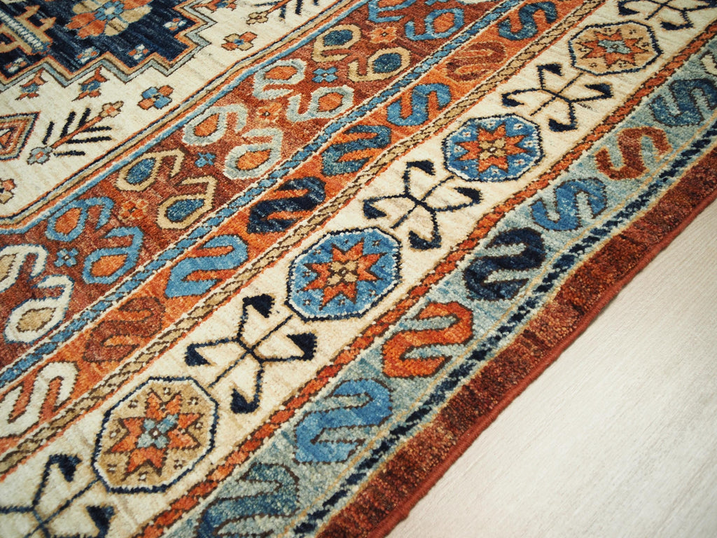 6x9 Ft Orange Heriz Rug - Hand Knotted Area Rug - Traditional Design