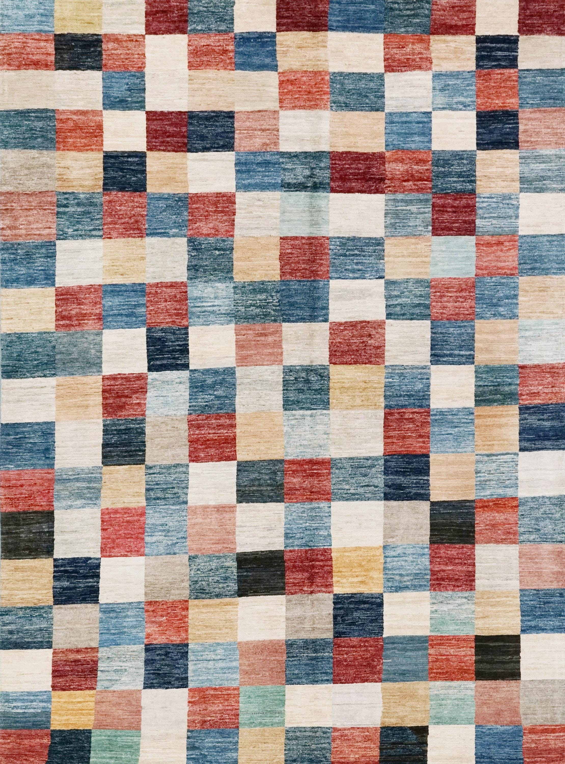 7x10 Multicolor Gabbeh Rug - Afghan Wool Area Rug - Geometric Design