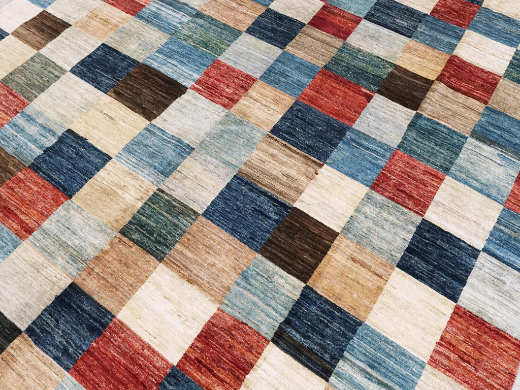 8x10 Ft Hand Knotted Colorful Gabbeh Rug - Geometric Design