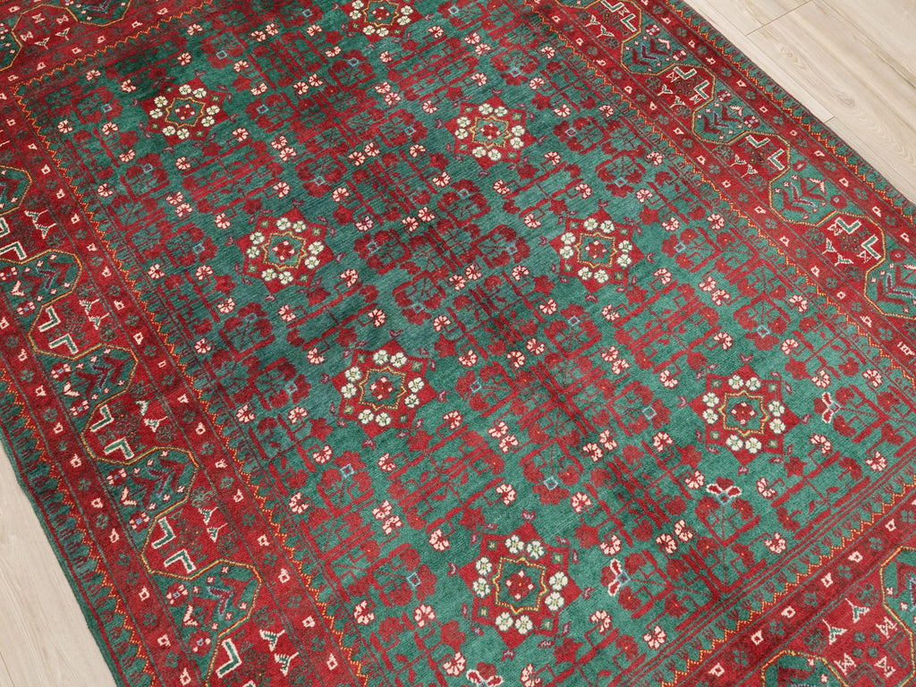 5x7 Ft Red Ersari Rug - Hand Knotted Afghan Oriental Rug - Turkmen Design