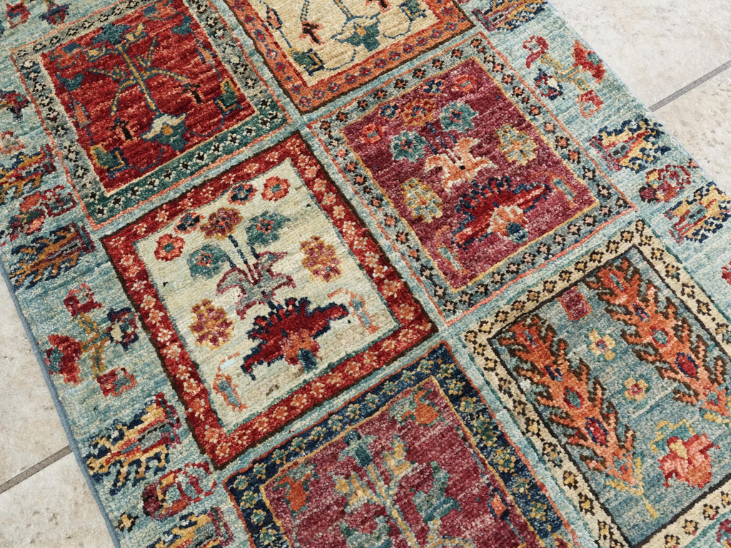 2x3 Ft Handmade Afghan Heriz Rug - Blue Wool Small Accent Rug