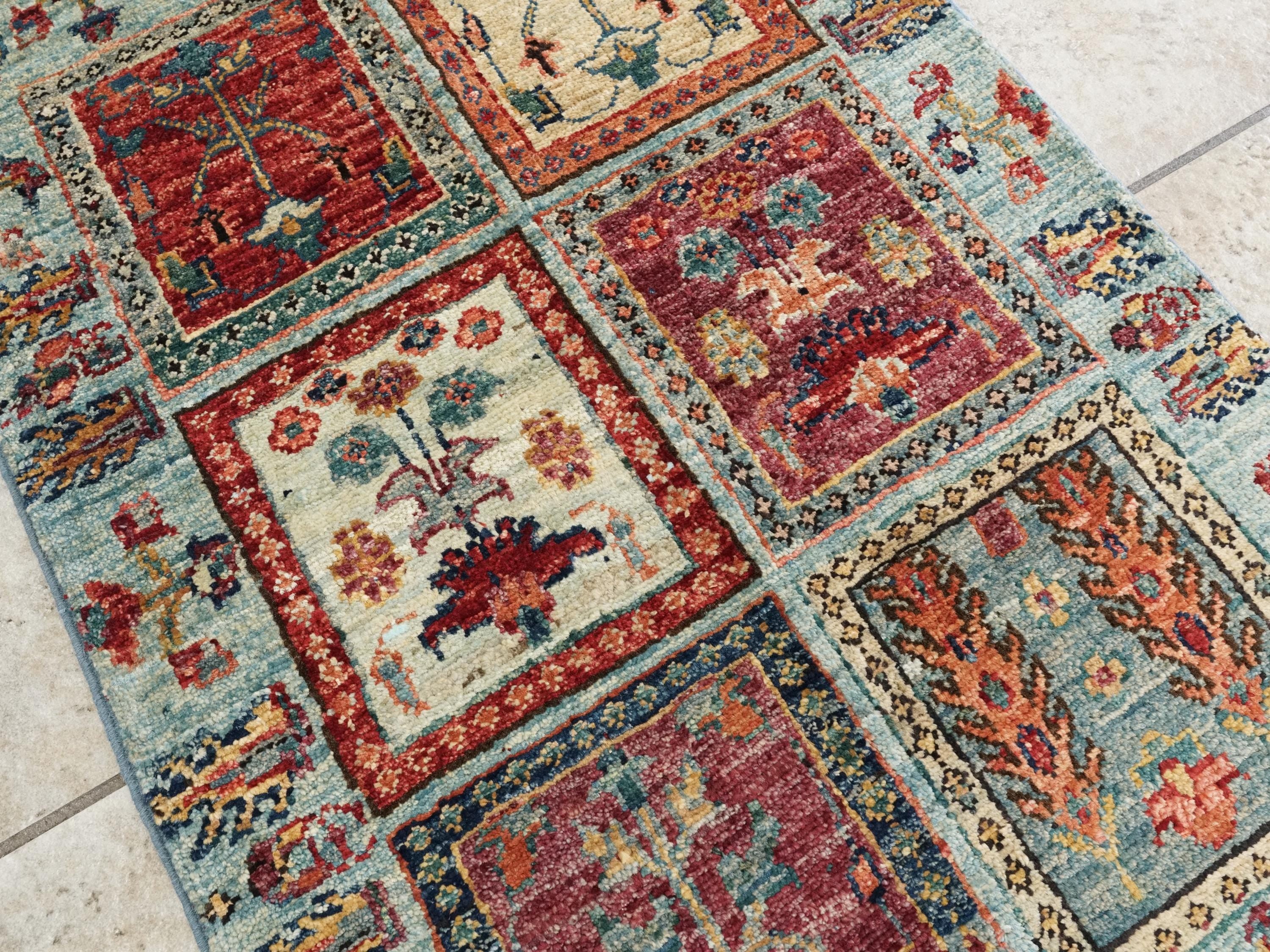 2x3 Ft Handmade Afghan Heriz Rug - Blue Wool Small Accent Rug