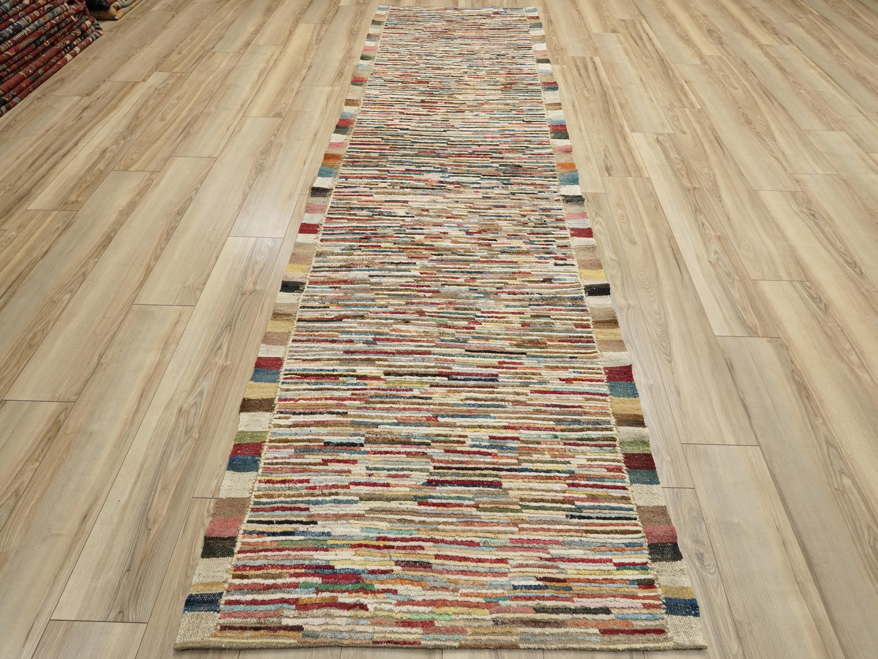 12 Ft Colorful Moroccan Runner Rug - Hand Knotted Wool Runner