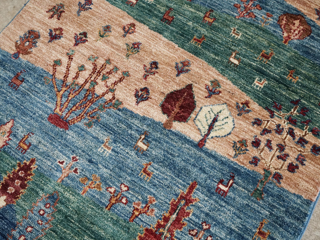 3x4 Ft Hand Knotted Wool Gabbeh Rug - Traditional Oriental Landscape