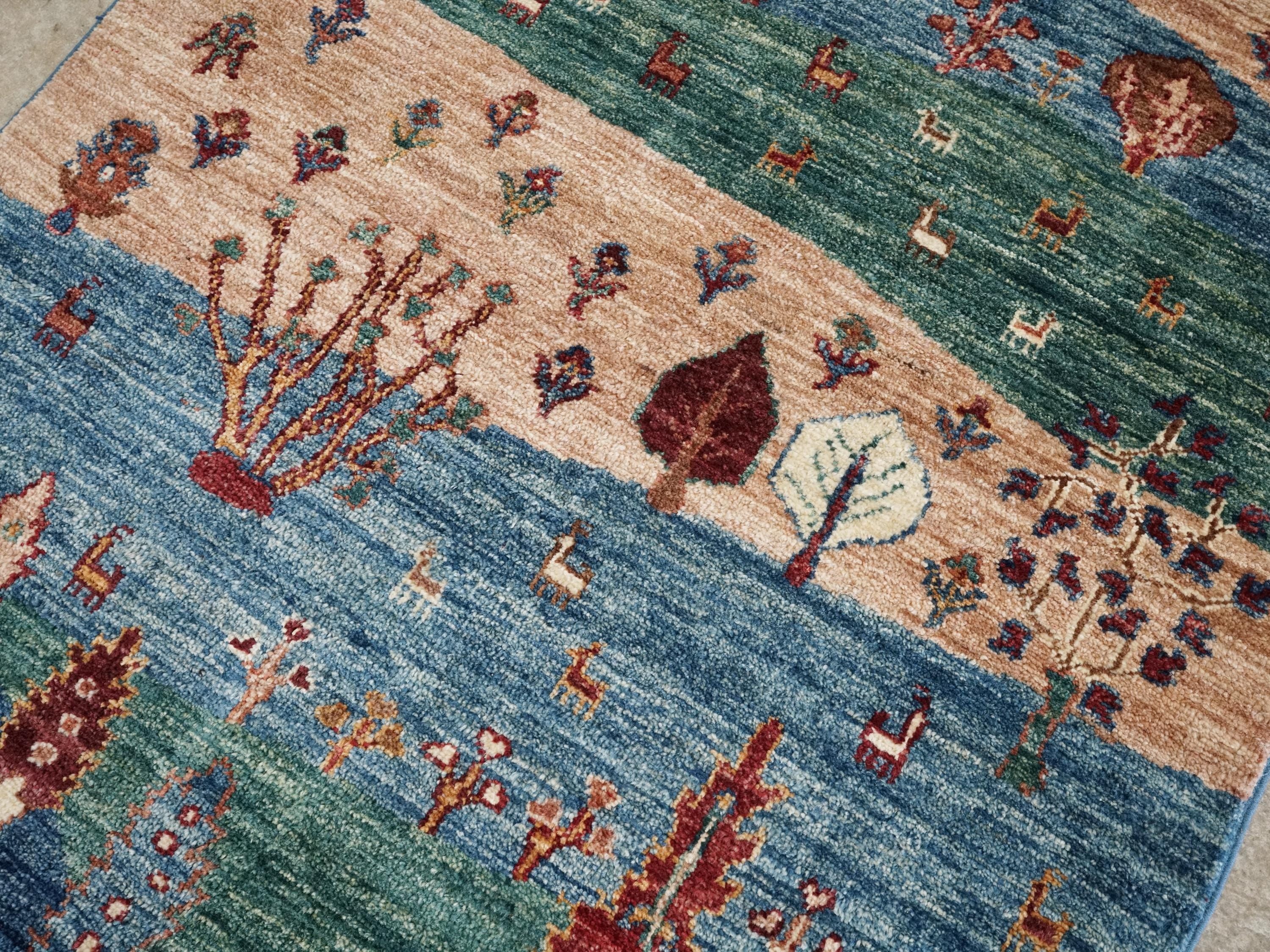 3x4 Ft Hand Knotted Wool Gabbeh Rug - Traditional Oriental Landscape