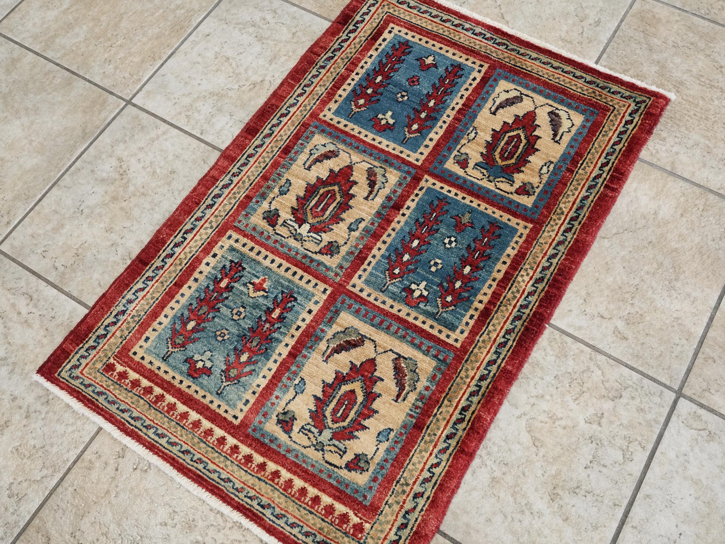 2x3 Ft Hand Knotted Red Heriz Rug - Afghan Wool Accent Rug