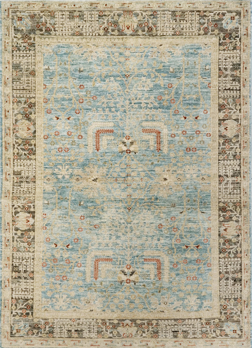 5x7 Ft Blue Floral Persian Rug - Hand Knotted Oriental Rug