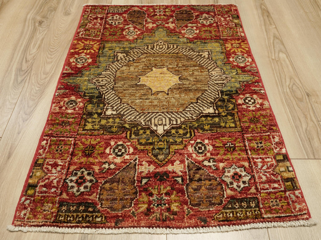 2x3 Ft Red Mamluk Rug - Hand Knotted Oriental Rug
