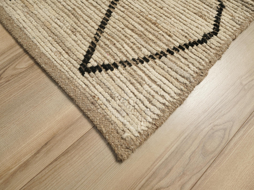 15 Ft Handmade Wool Moroccan Runner Rug: Beige Afghan Hallway Rug