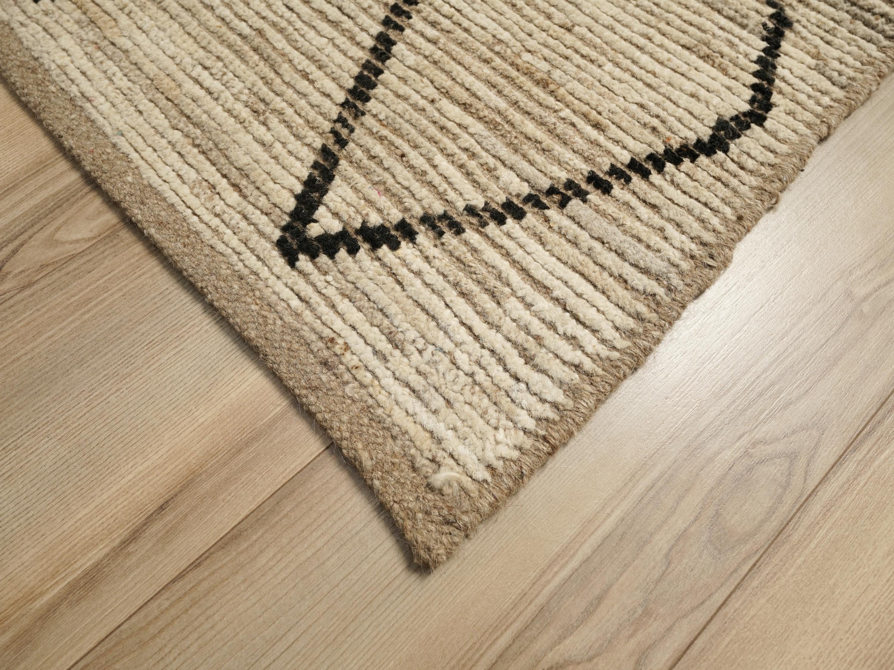 15 Ft Handmade Wool Moroccan Runner Rug: Beige Afghan Hallway Rug