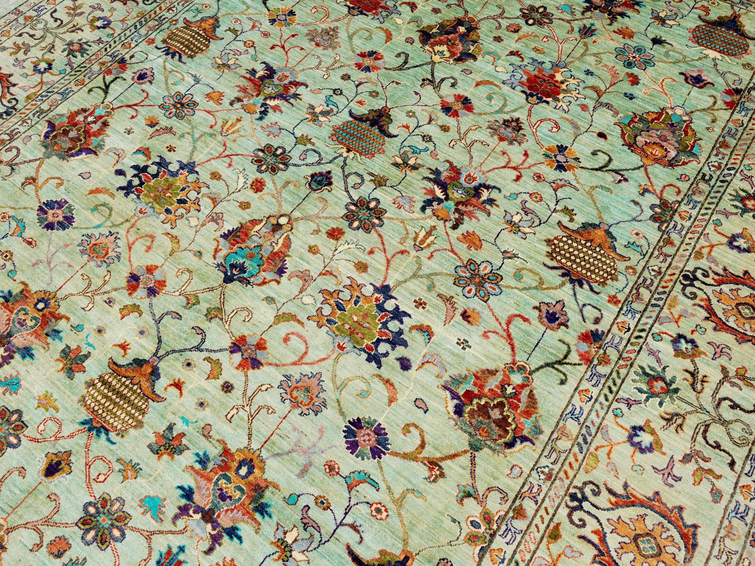 9x12 Ft Green Serapi Rug - Afghan Oriental Area Rug - Persian Design