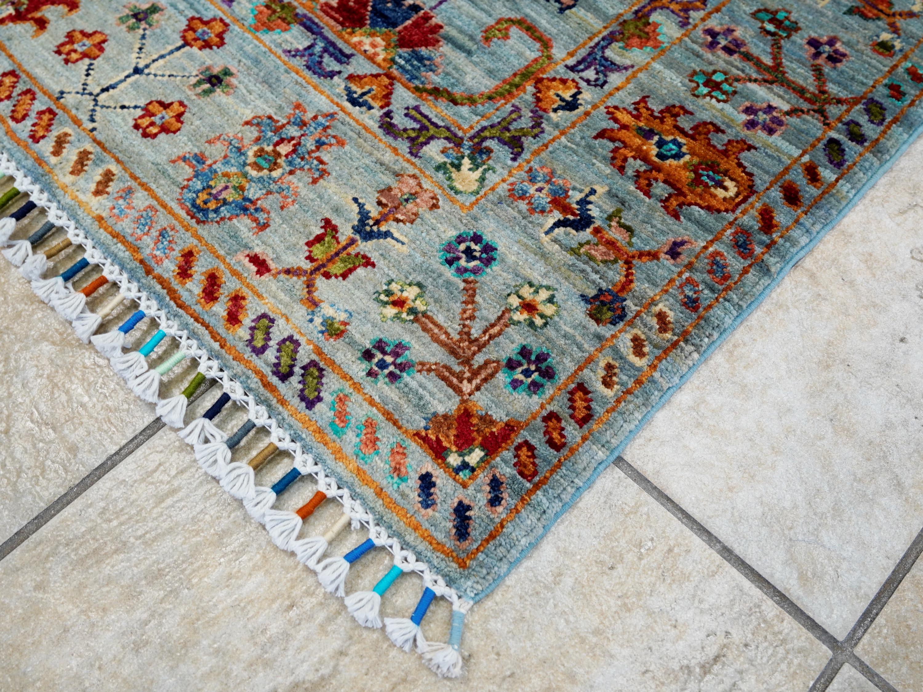 3x5 Ft Light Blue Serapi Rug - Handmade Afghan Rug