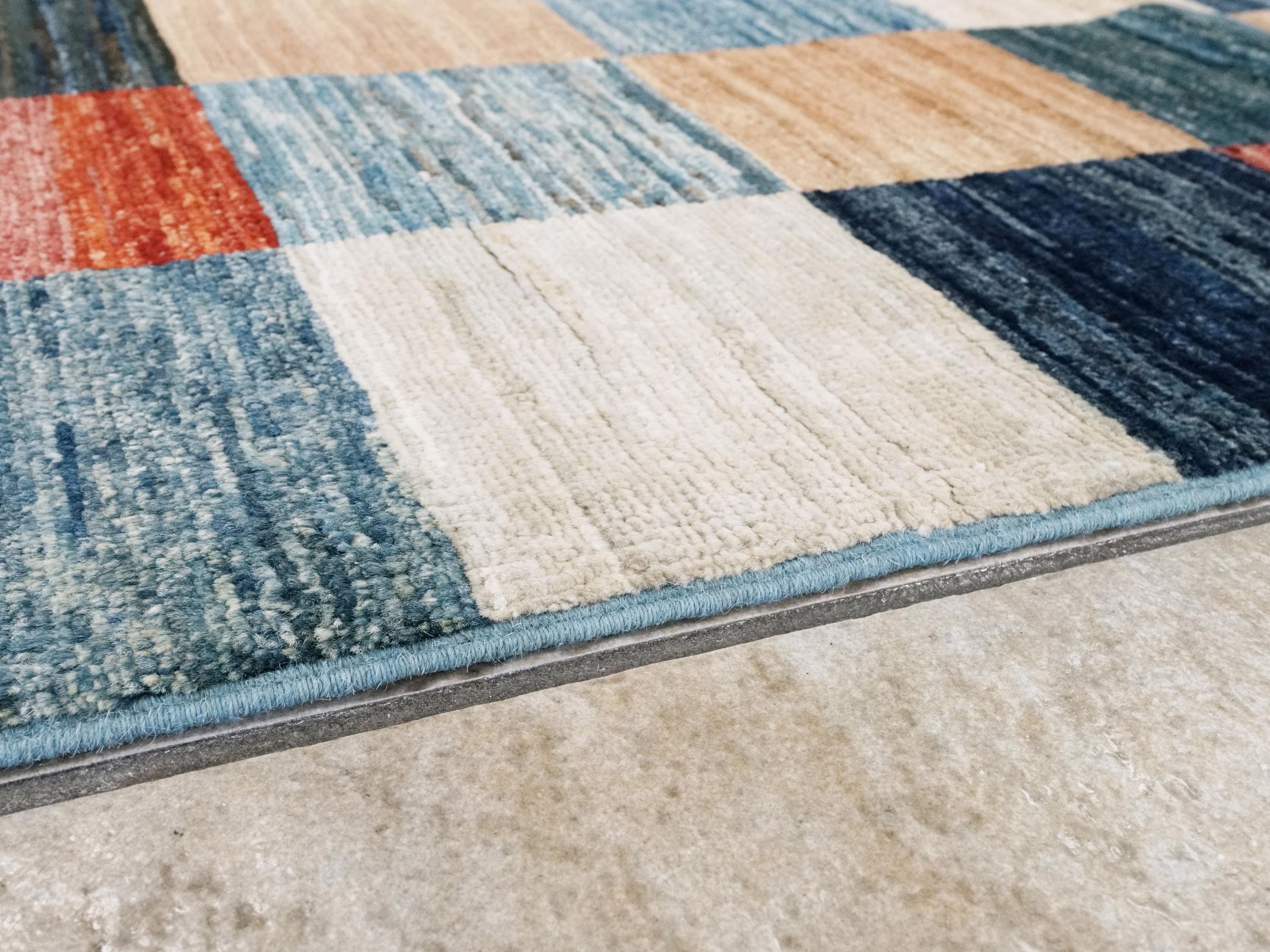 7x10 Multicolor Gabbeh Rug - Afghan Wool Area Rug - Geometric Design